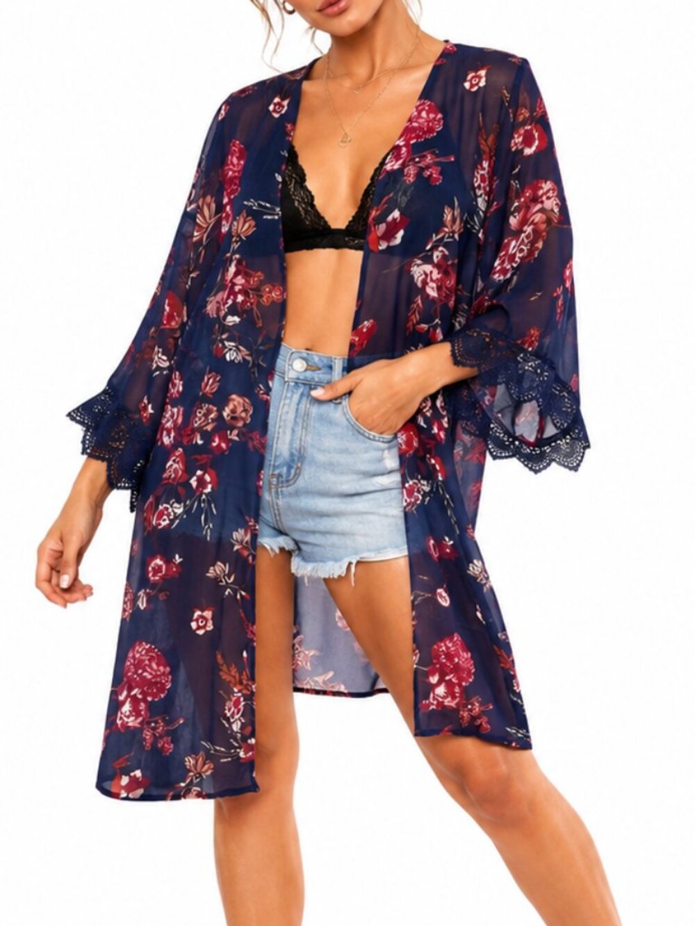 Wallflower Womens Kimono Cover up M Fairy‎ Bloomcore Flowy Sheer Beachy Summer